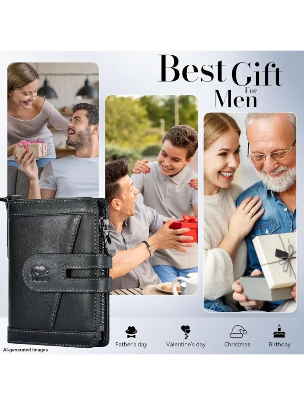Stylish Genuine Leather Men's Bifold Wallet with RFID, Zipper Pocket & Chain